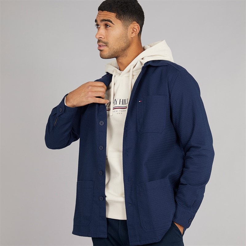 Tommy Hilfiger Mens Waffle Overshirt Preppy Navy - Image 1