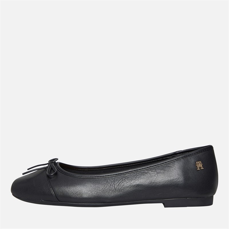 Tommy Hilfiger Womens Leather Toe Cap Ballerinas Black - Image 1