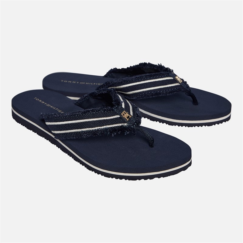 Tommy Hilfiger Womens TH Monogram Webbing Strap Flip Flops Space Blue
