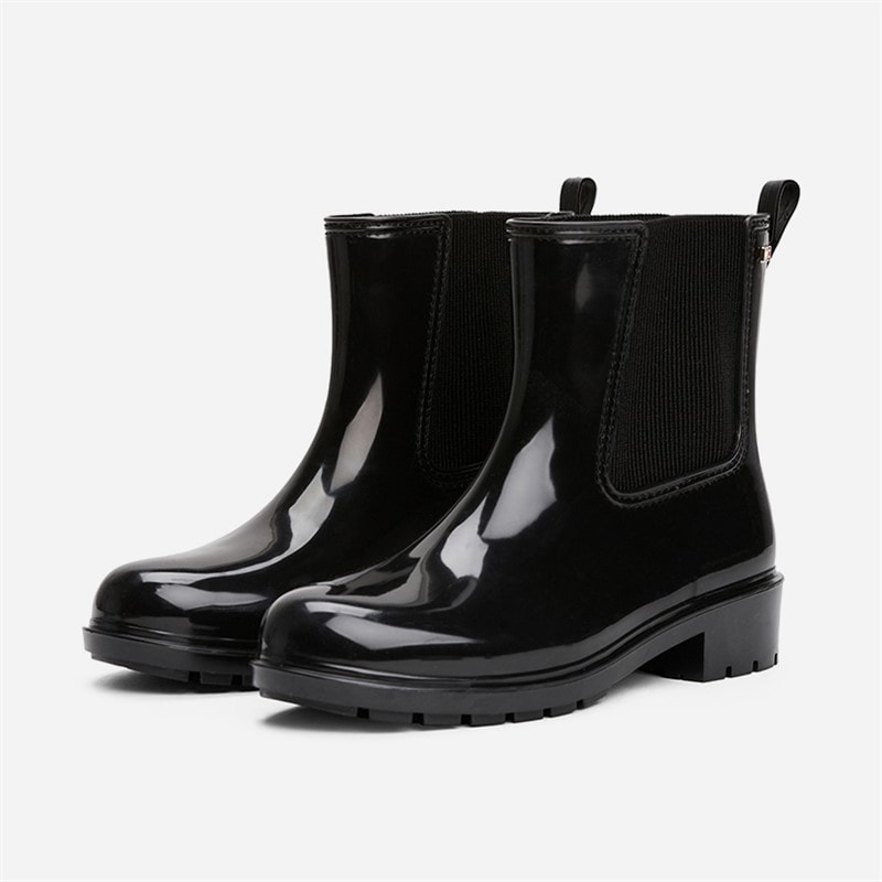 Tommy Hilfiger Womens Glossy Wellies Black - Image 2