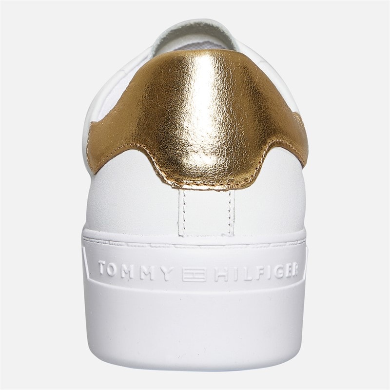 Tommy Hilfiger Womens Metallic Platform Court Trainers White/Gold - Image 3