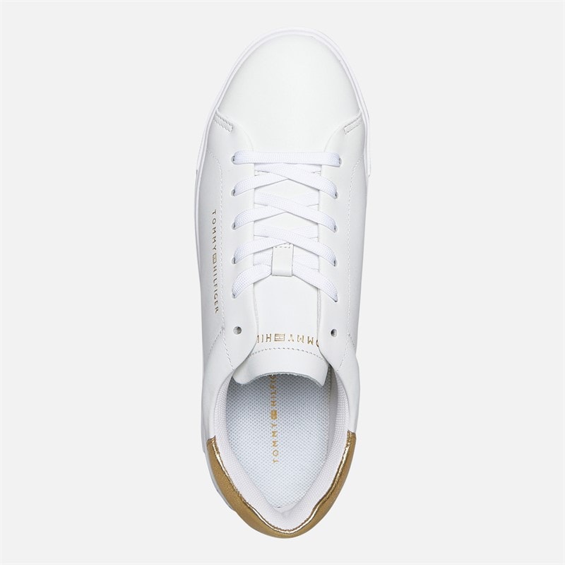 Tommy Hilfiger Womens Metallic Platform Court Trainers White/Gold - Image 4