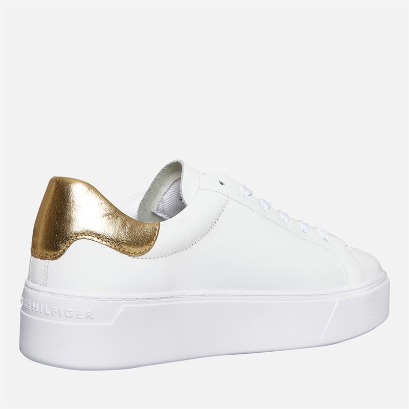 Tommy Hilfiger Womens Metallic Platform Court Trainers White/Gold - Image 5
