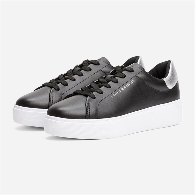 Tommy Hilfiger Womens Metallic Platform Court Trainers Black/Silver - Image 2