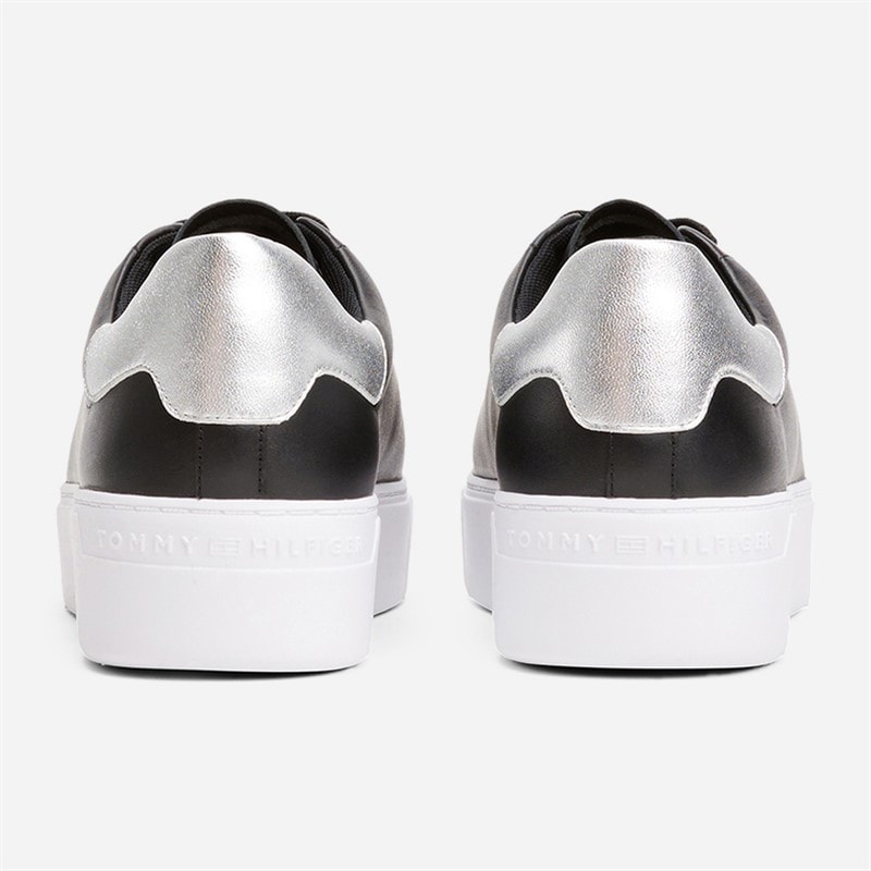 Tommy Hilfiger Womens Metallic Platform Court Trainers Black/Silver - Image 3