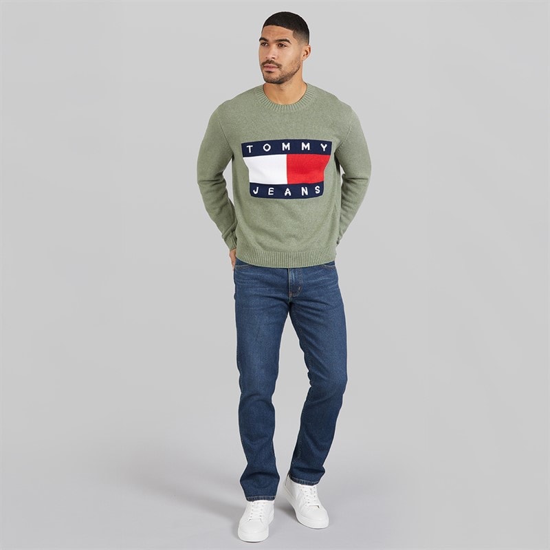 Tommy Hilfiger Mens Melange Flag Jumper Utility Sage Htr - Image 3