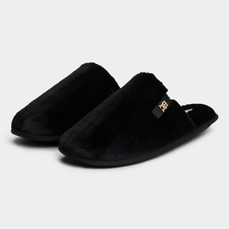 Tommy Hilfiger Womens Faux Fur Mule Slippers Black - Image 1
