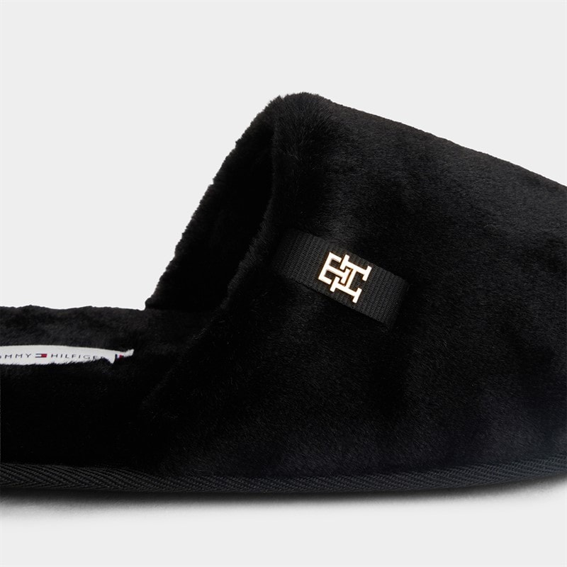 Tommy Hilfiger Womens Faux Fur Mule Slippers Black - Image 3