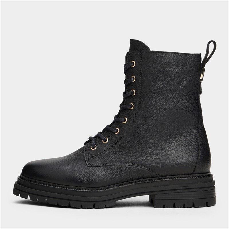 Tommy Hilfiger Womens Pebble Grain Leather Lace Up Boots Black - Image 1