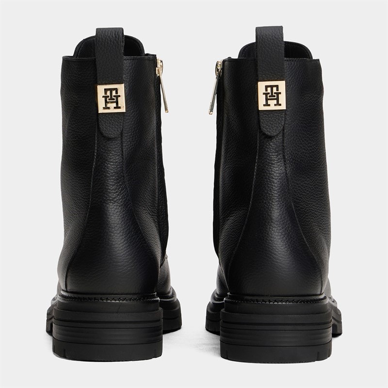 Tommy Hilfiger Womens Pebble Grain Leather Lace Up Boots Black - Image 2