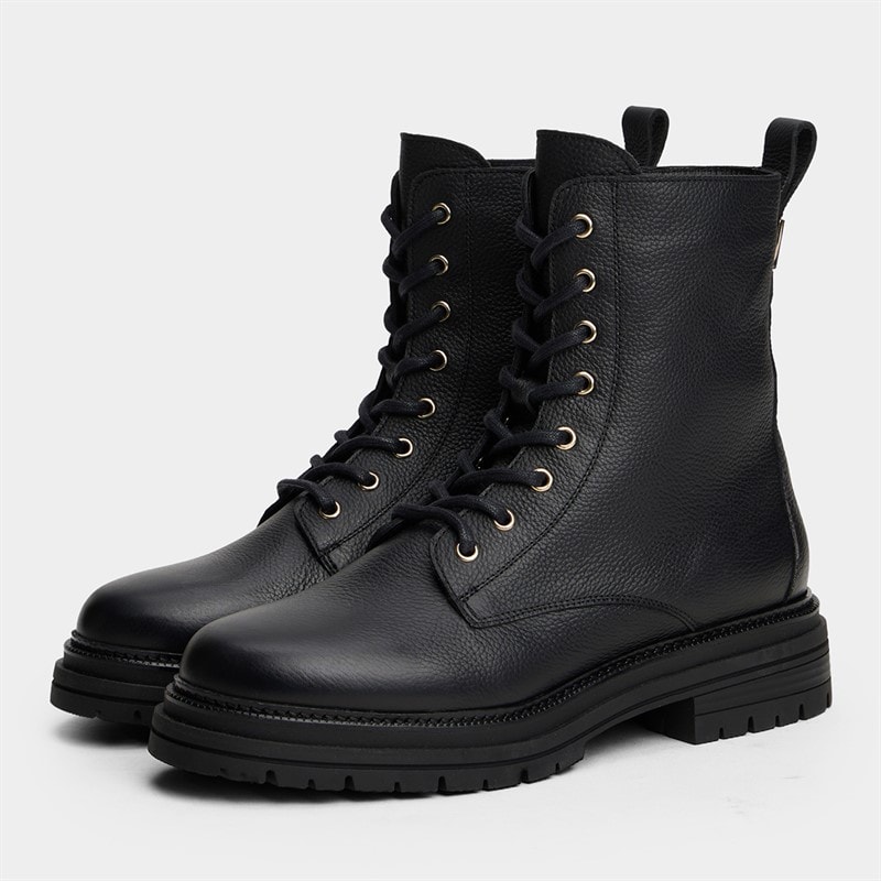 Tommy Hilfiger Womens Pebble Grain Leather Lace Up Boots Black - Image 3