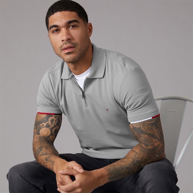 Tommy Hilfiger Mens Zip Regular Polo Shirt Solar Grey - Image 1