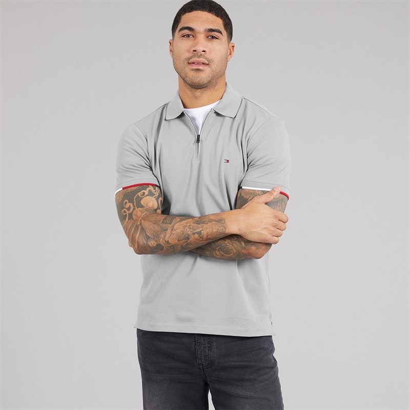 Tommy Hilfiger Mens Zip Regular Polo Shirt Solar Grey - Image 5