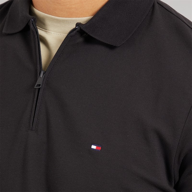Tommy Hilfiger Mens Zip Up Polo Shirt Black - Image 3