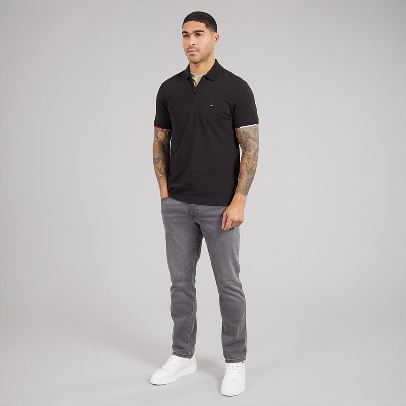 Tommy Hilfiger Mens Zip Up Polo Shirt Black - Image 4