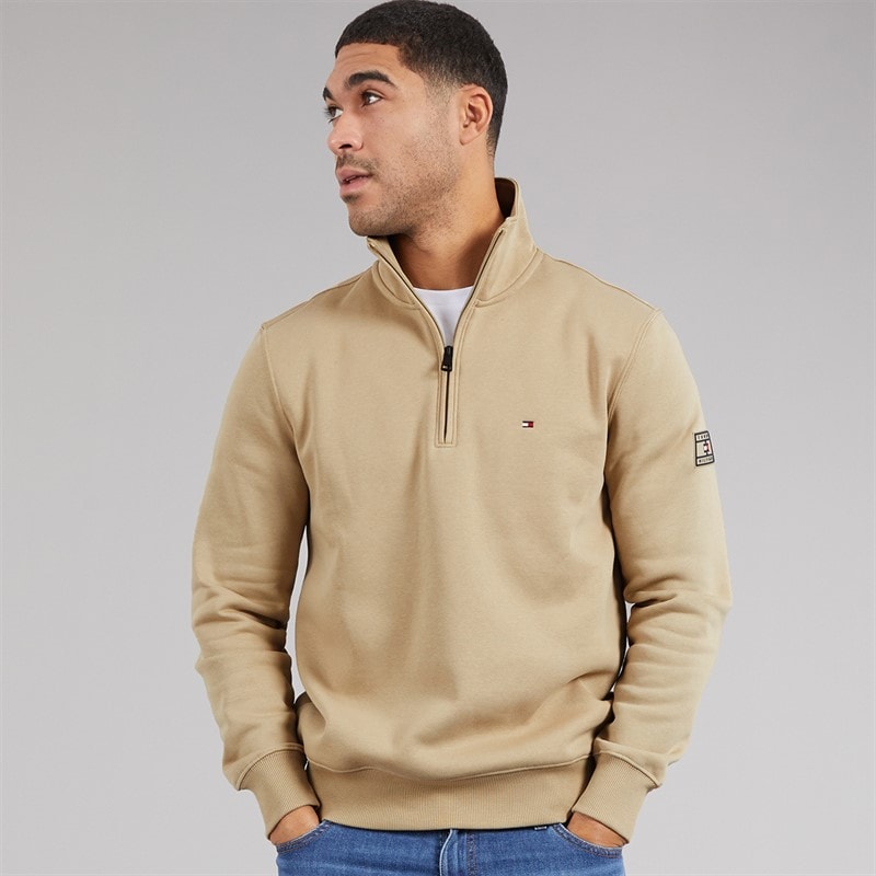 Tommy Hilfiger Mens 1/4 Zip Sweatshirt Surplus Khaki - Image 1