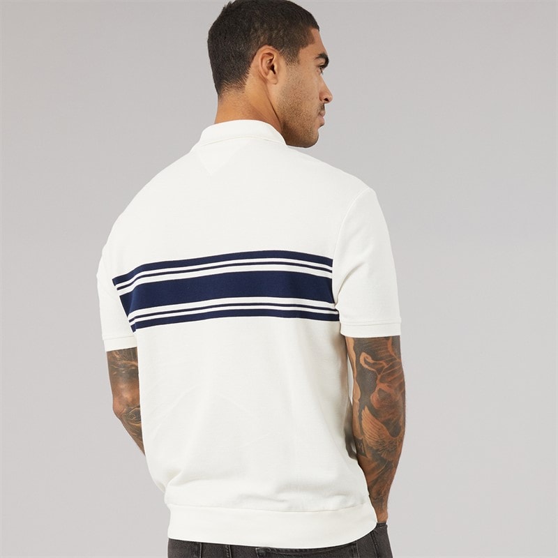 Tommy Hilfiger Mens Placed Breton Polo Shirt Ivory Petal - Image 2