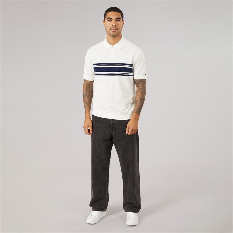 Tommy Hilfiger Mens Placed Breton Polo Shirt Ivory Petal - Image 3