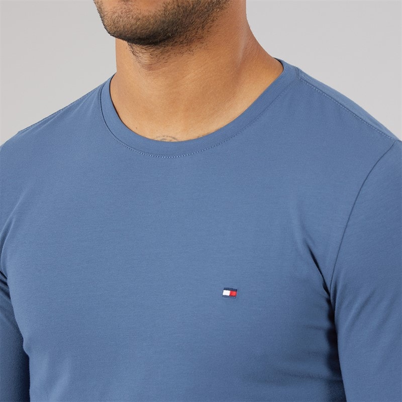 Tommy Hilfiger Mens Stretch Slim Long Sleeve T-Shirt Aegean Sea - Image 3