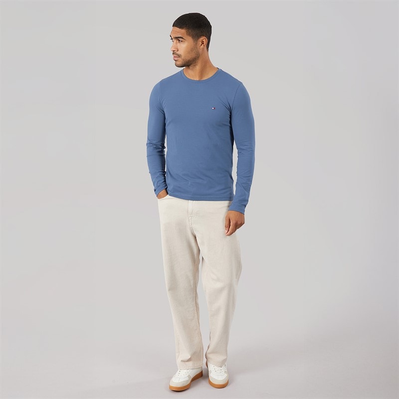 Tommy Hilfiger Mens Stretch Slim Long Sleeve T-Shirt Aegean Sea - Image 4