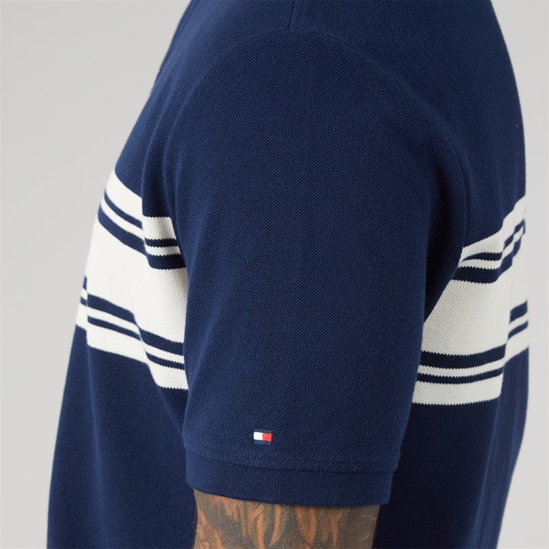 Tommy Hilfiger Mens Placed Breton Polo Shirt Carbon Navy - Image 3