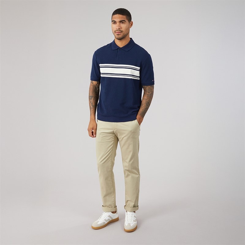 Tommy Hilfiger Mens Placed Breton Polo Shirt Carbon Navy - Image 4