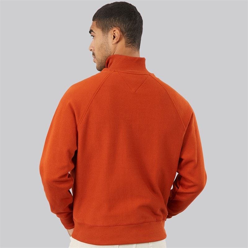 Tommy Hilfiger Mens Tommy Flag Elevated 1/4 Zip Sweatshirt Rusty Ochre - Image 2