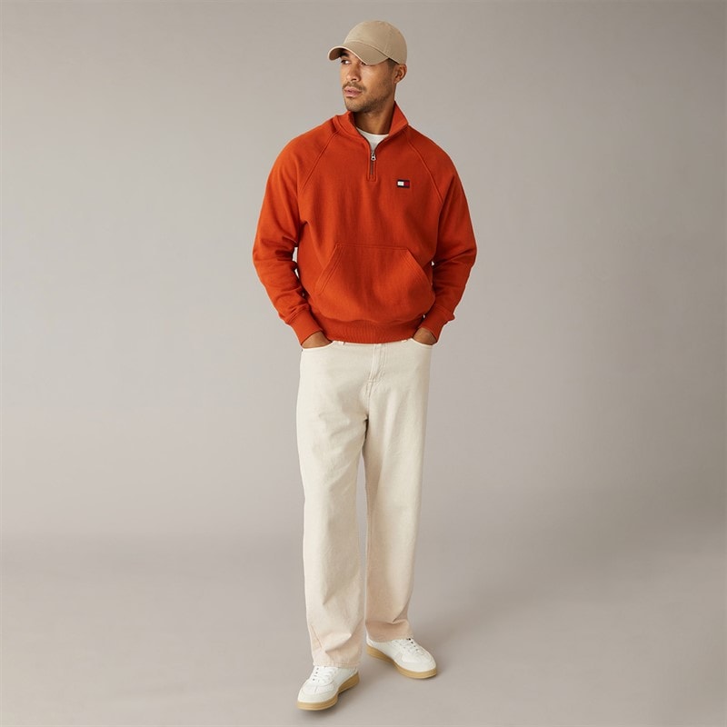Tommy Hilfiger Mens Tommy Flag Elevated 1/4 Zip Sweatshirt Rusty Ochre - Image 4