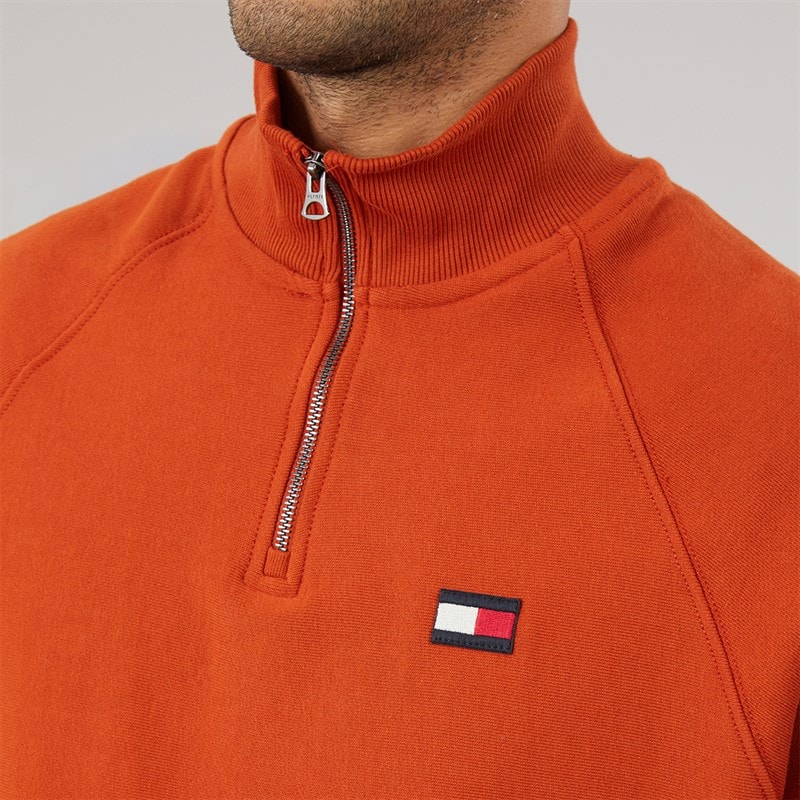 Tommy Hilfiger Mens Tommy Flag Elevated 1/4 Zip Sweatshirt Rusty Ochre - Image 5