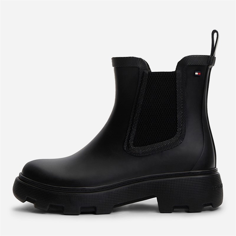 Tommy Hilfiger Womens Rubber Flag Cleated Rain Boots Black