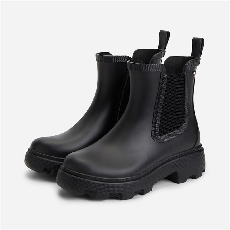 Tommy Hilfiger Womens Rubber Flag Cleated Rain Boots Black - Image 2
