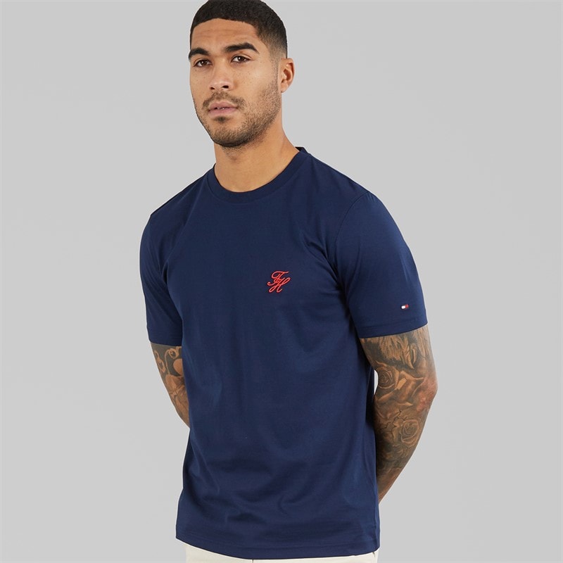 Tommy Hilfiger Mens Script Monogram T-Shirt Carbon Navy - Image 1