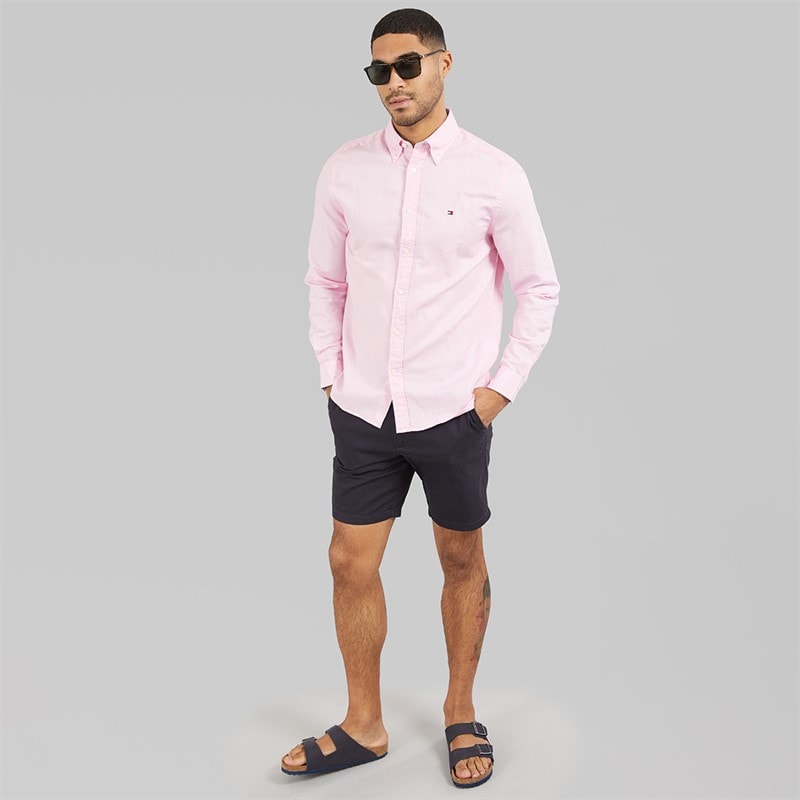 Tommy Hilfiger Mens Linen Blend Long Sleeve Shirt Classic Pink - Image 3