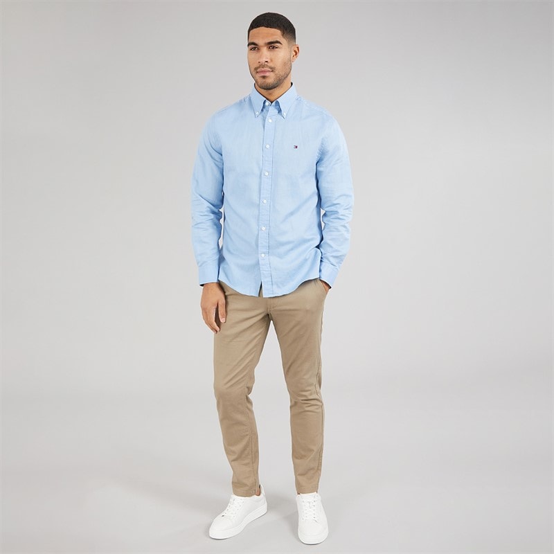 Tommy Hilfiger Mens Linen Blend Long Sleeve Shirt Cloudy Blue - Image 3
