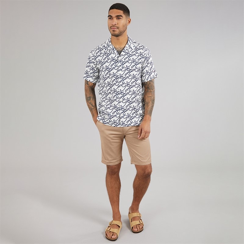 Tommy Hilfiger Mens Linen Camp Collar Short Sleeve Shirt Ecru/Allover - Image 4