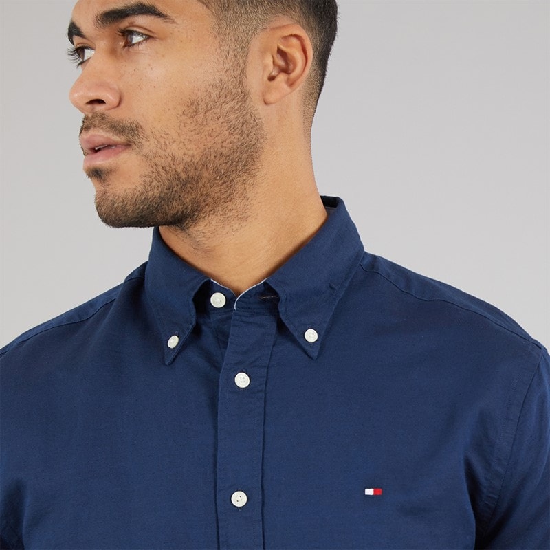 Tommy Hilfiger Mens Linen Blend Long Sleeve Shirt Carbon Navy - Image 3