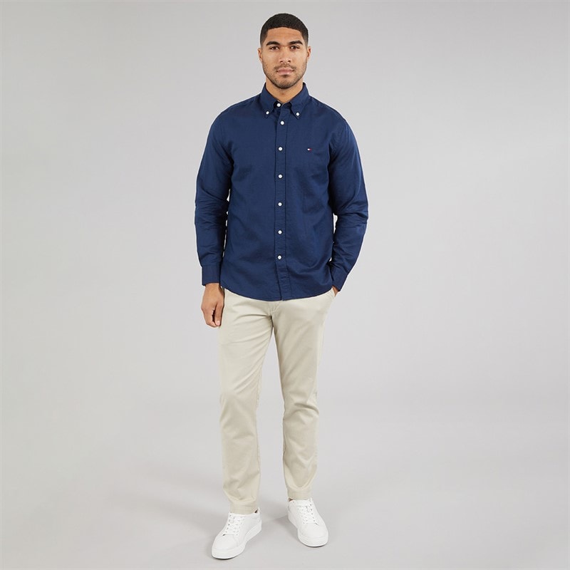 Tommy Hilfiger Mens Linen Blend Long Sleeve Shirt Carbon Navy - Image 4