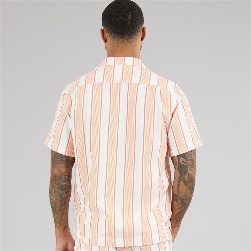 Tommy Hilfiger Mens Open Structure Short Sleeve Shirt Brilliant Orange/Stripe - Image 2