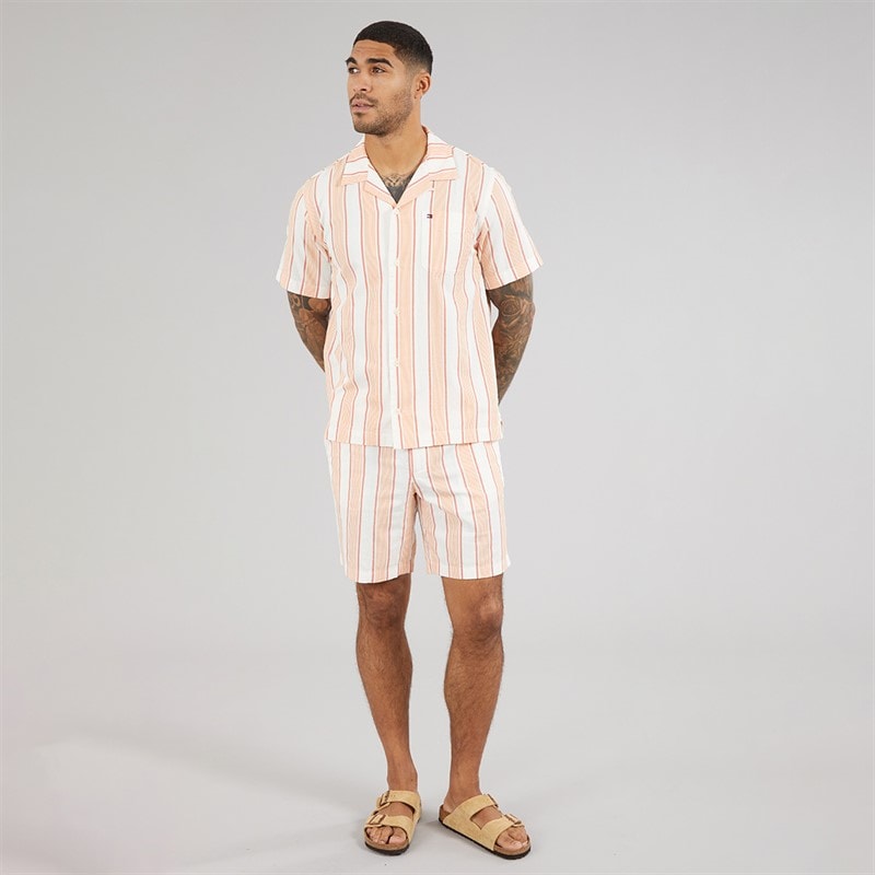 Tommy Hilfiger Mens Open Structure Short Sleeve Shirt Brilliant Orange/Stripe - Image 4