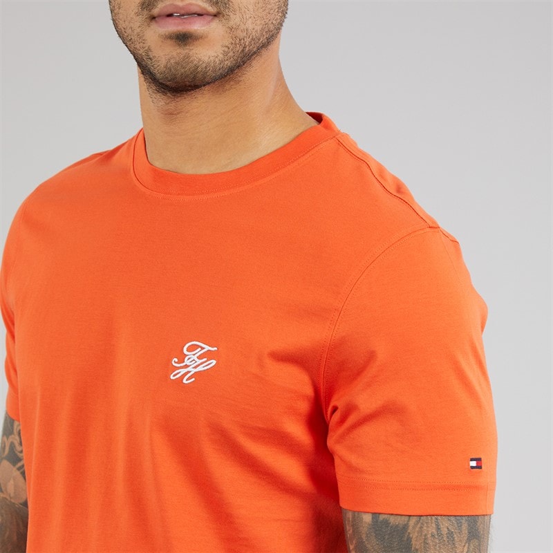 Tommy Hilfiger Mens Script Monogram T-Shirt Brilliant Orange - Image 3