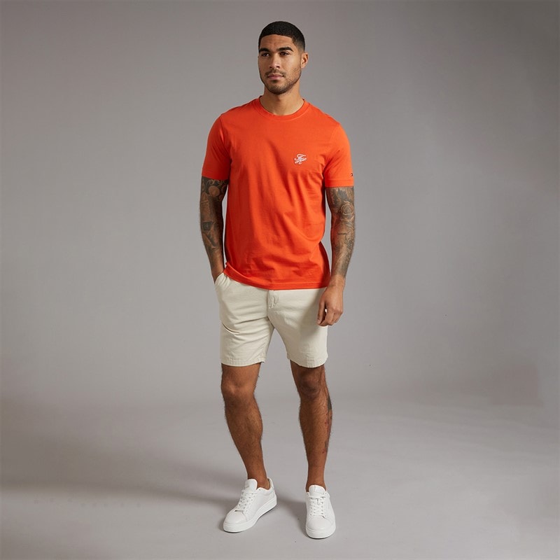 Tommy Hilfiger Mens Script Monogram T-Shirt Brilliant Orange - Image 4