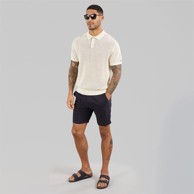 Tommy Hilfiger Mens Open Knit Polo Shirt Muslin - Image 4
