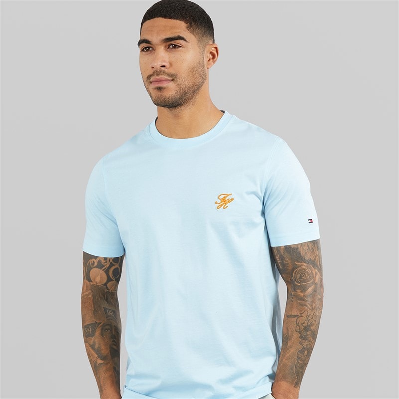 Tommy Hilfiger Mens Script Monogram T-Shirt Keepsake Blue - Image 1