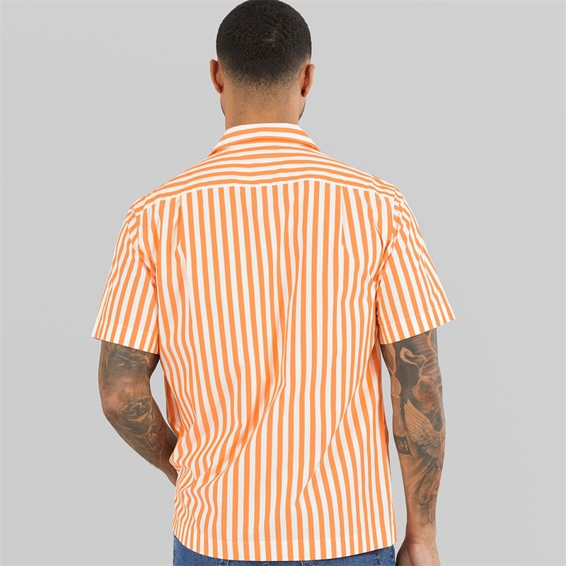 Tommy Hilfiger Mens Papertouch Pop Short Sleeve Shirt Orange Hype/Stripe - Image 2