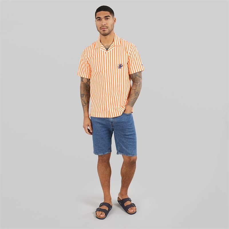 Tommy Hilfiger Mens Papertouch Pop Short Sleeve Shirt Orange Hype/Stripe - Image 4