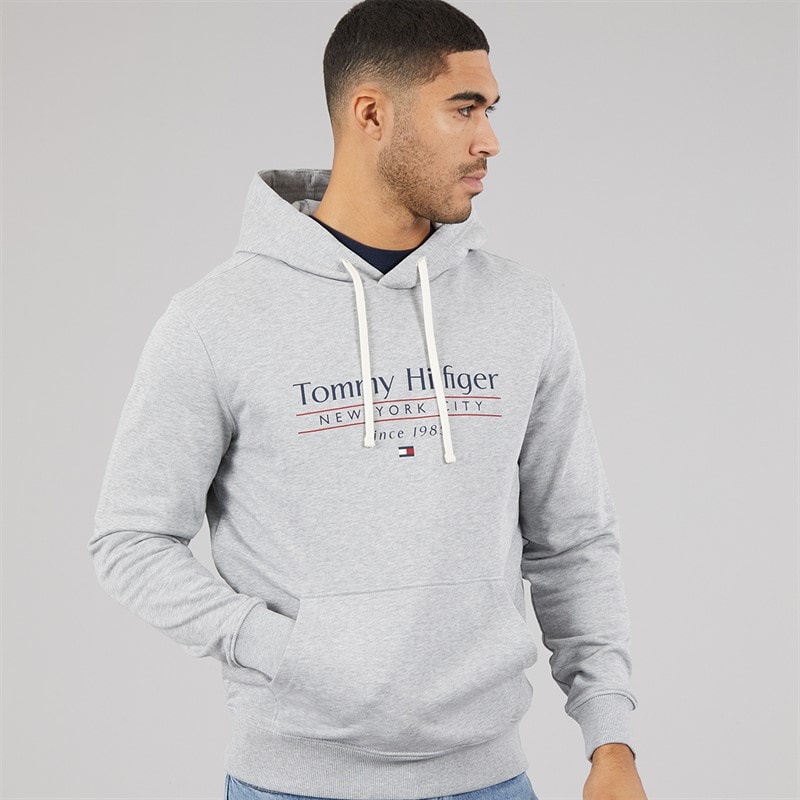 Tommy Hilfiger Mens Center Stac Hoodie Light Grey