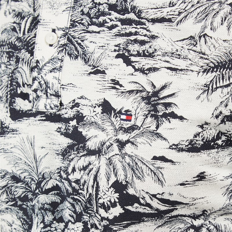 Tommy Hilfiger Mens All Over Print Linen Polo Shirt Desert Sky/Ivory Petal - Image 3