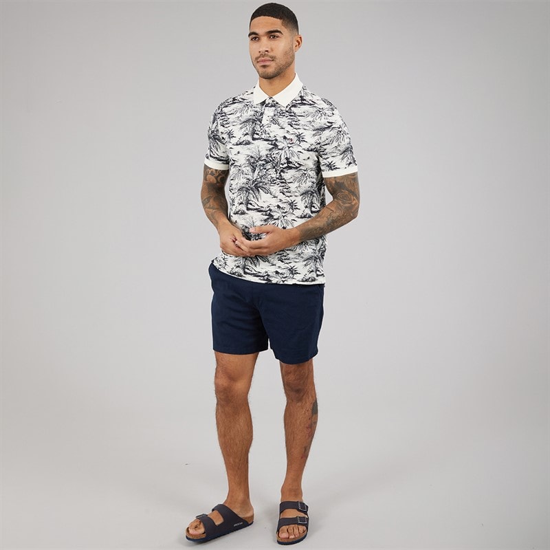 Tommy Hilfiger Mens All Over Print Linen Polo Shirt Desert Sky/Ivory Petal - Image 4