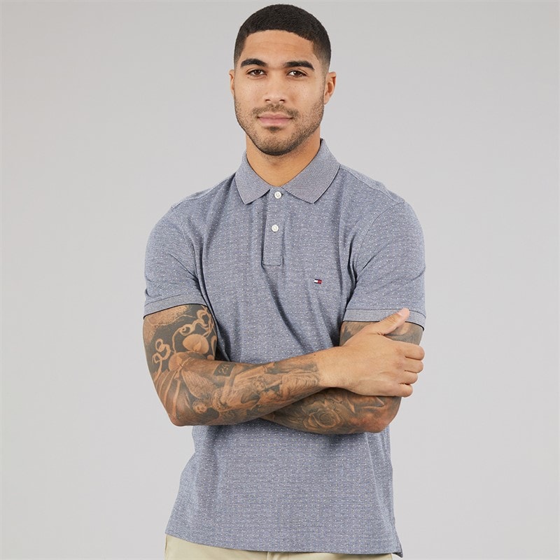 Tommy Hilfiger Mens Pique Microprint Reg Polo Shirt Desert Sky