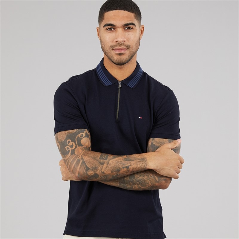 Tommy Hilfiger Mens Mercerised Pique Zip Polo Shirt Desert Sky - Image 1